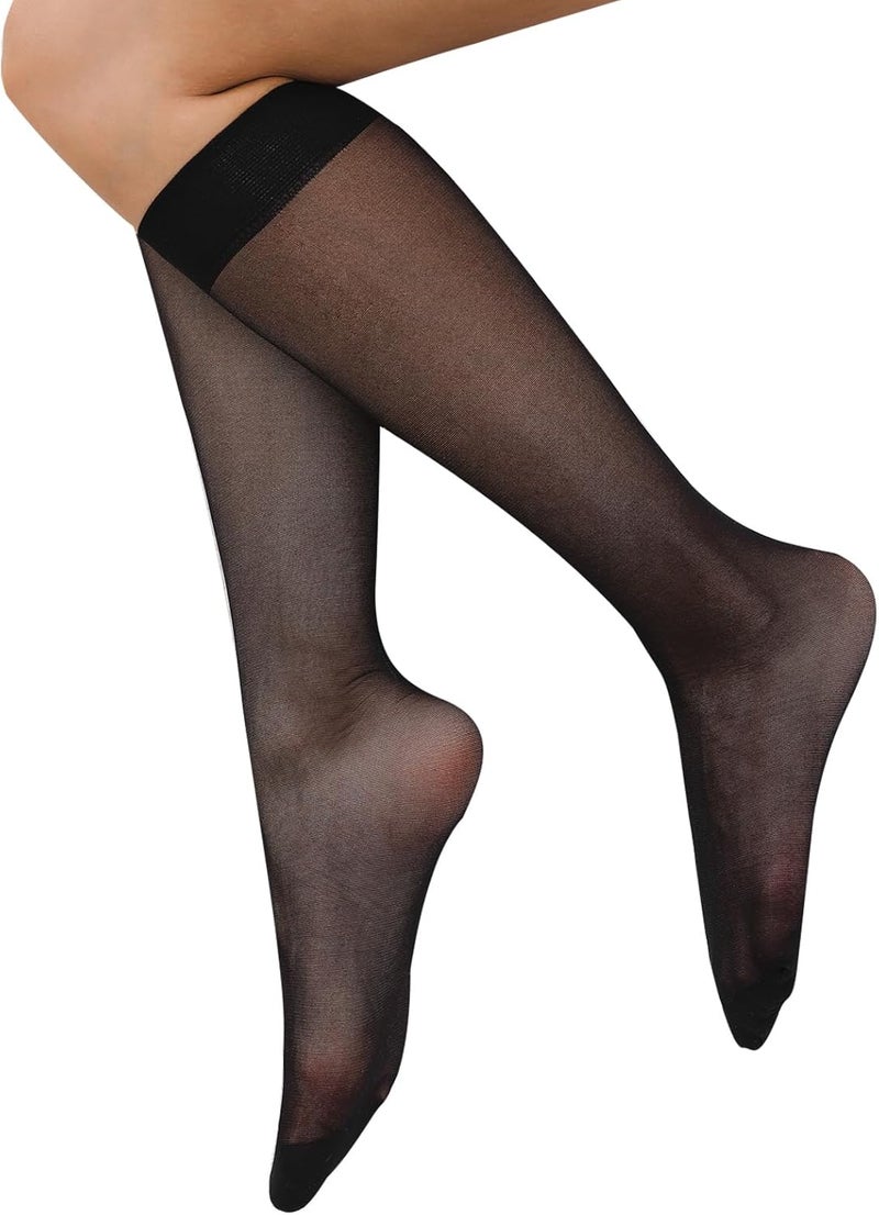 FeinYee 6 Pairs Knee High Stockings for Women, Elastic Fine Sheer Socks with Reinforced Toes 20 Denier Nylon One Size - Image 5